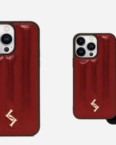 iPhone Puffer Case – Metallic Monogram – Wine Red