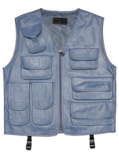 Otis – Leather Utility Gilet – Smoke Blue