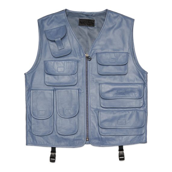 Otis – Leather Utility Gilet – Smoke Blue