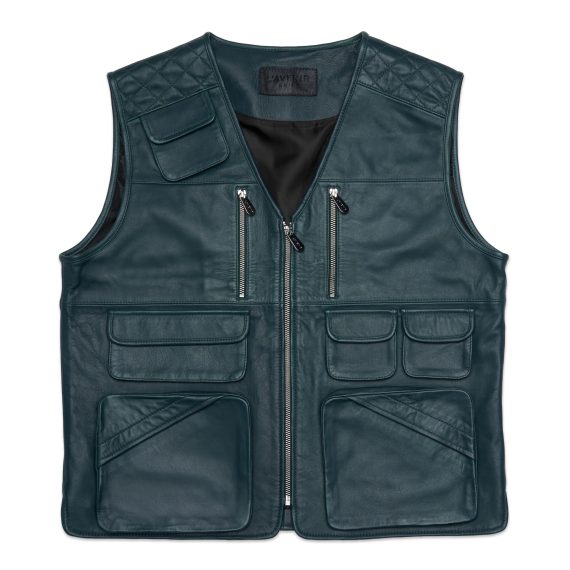 Rex – Leather Utility Gilet – Peacock Green