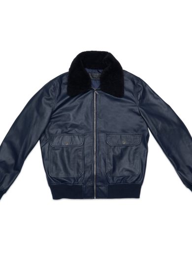 Hugo – Bomber Leather Jacket – Navy/Black