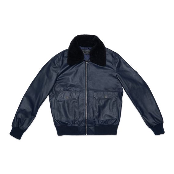 Hugo – Bomber Leather Jacket – Navy/Black