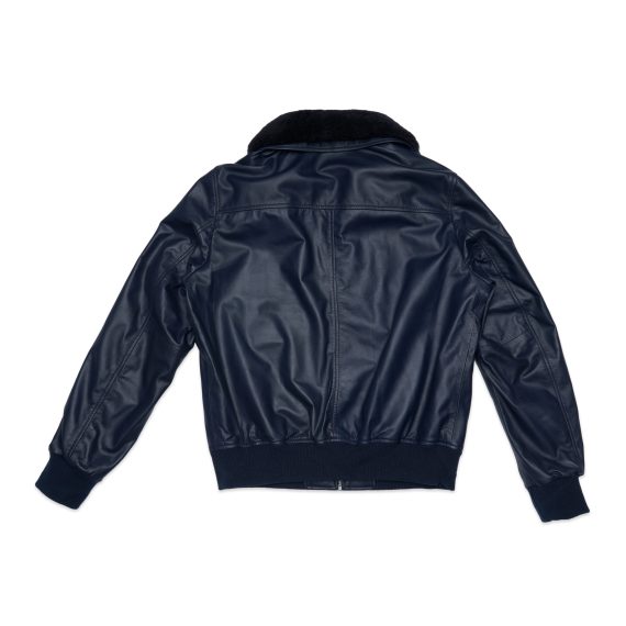 Hugo – Bomber Leather Jacket – Navy/Black - Image 2