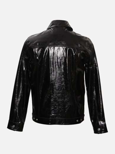 Nexus – Foiled Leather Button-Up Jacket – Black