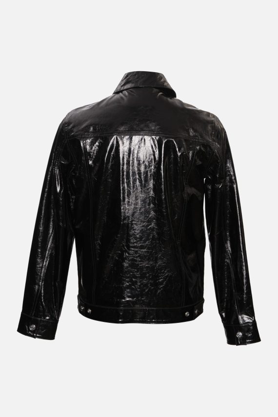 Nexus – Foiled Leather Button-Up Jacket – Black - Image 2