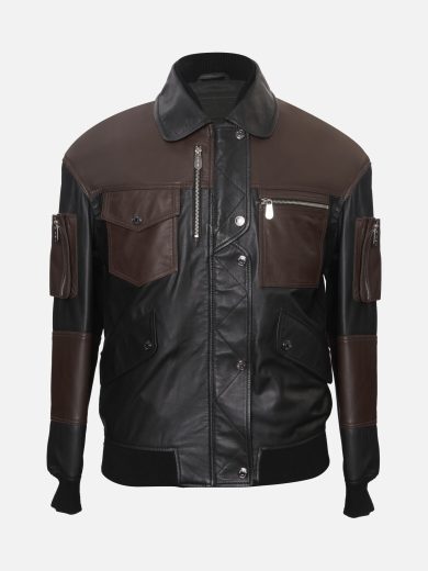 Two-Tone Leather Utility Jacket – Black & Brown