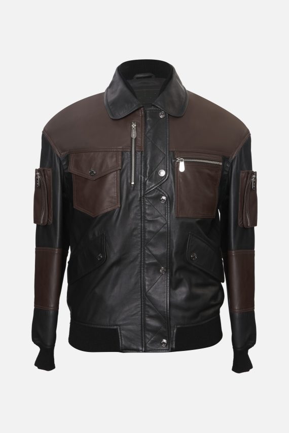 Two-Tone Leather Utility Jacket – Black & Brown