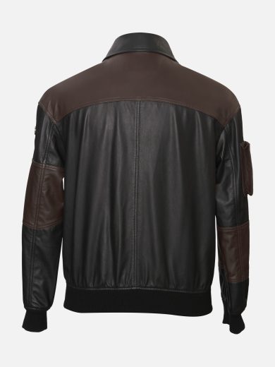 Two-Tone Leather Utility Jacket – Black & Brown