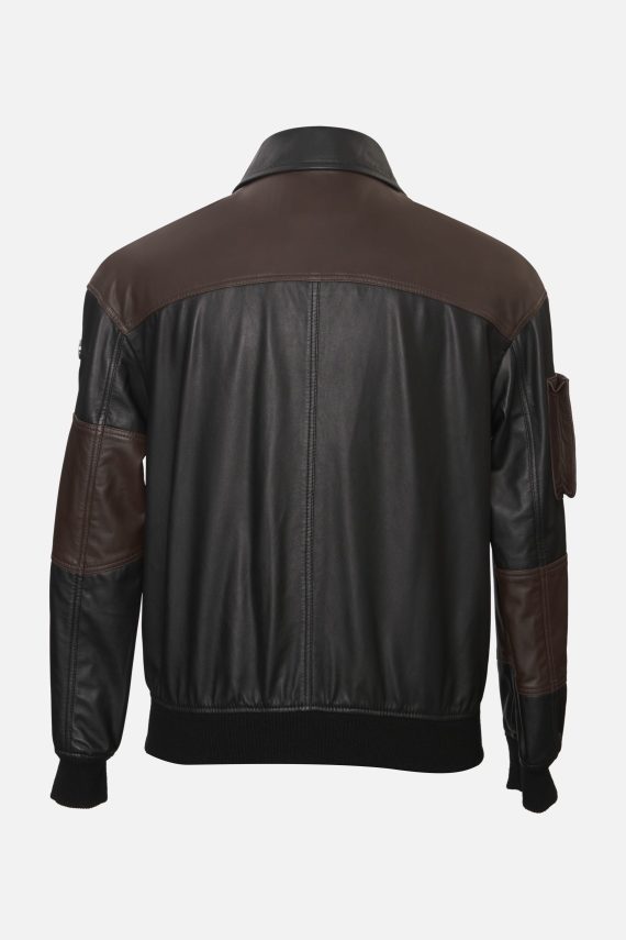 Two-Tone Leather Utility Jacket – Black & Brown - Image 2