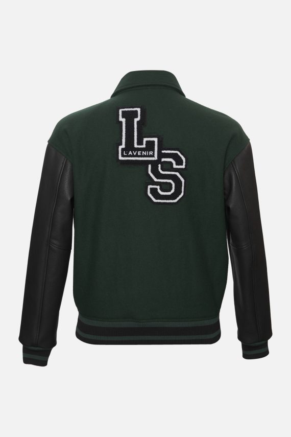 Harlem – Drop Shoulder Varsity Jacket Forest Green & Black - Image 2