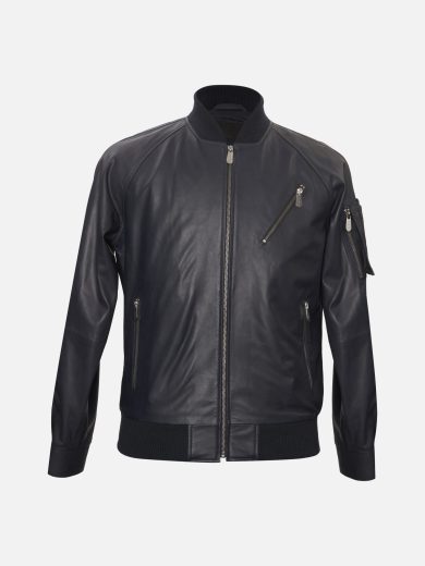 Men’s Black Leather Bomber Jacket