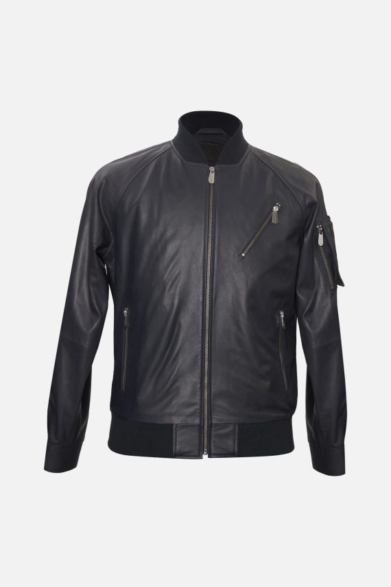 Men’s Black Leather Bomber Jacket