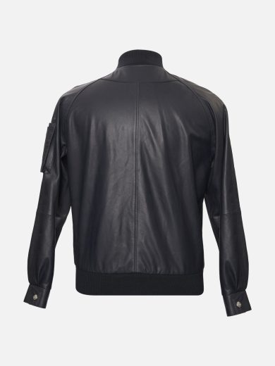 Men’s Black Leather Bomber Jacket