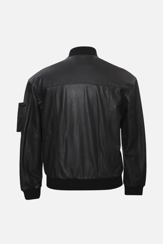 Maxson – Leather Bomber Jacket – Black - Image 2