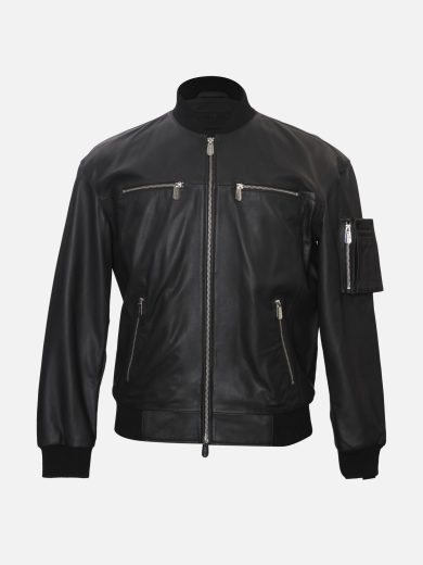 Maxson – Leather Bomber Jacket – Black