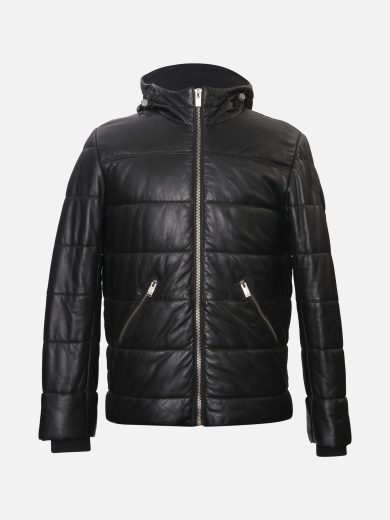 Quilted Leather Hooded Jacket