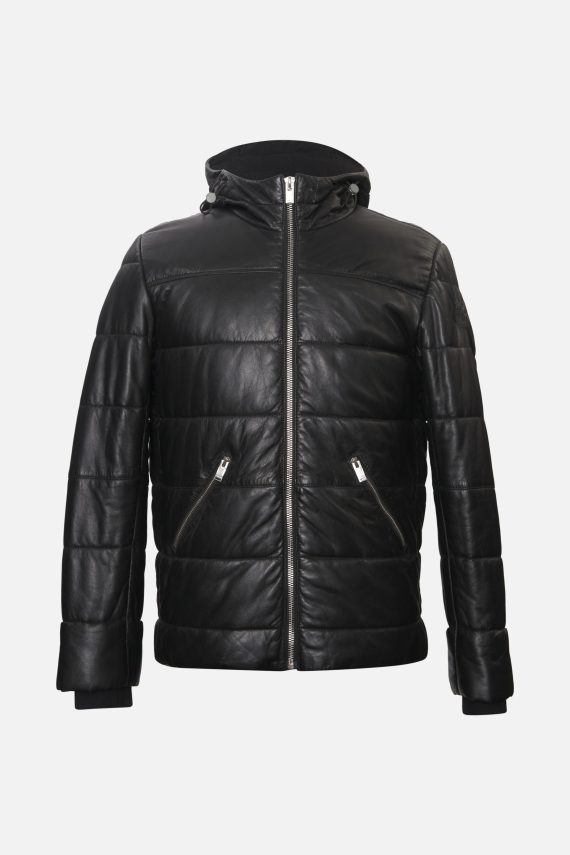 Quilted Leather Hooded Jacket