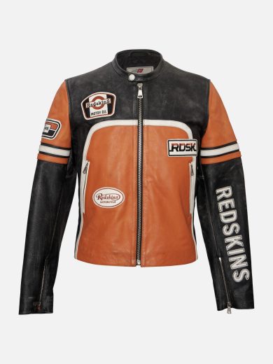Leather Biker Jacket – Black & Orange