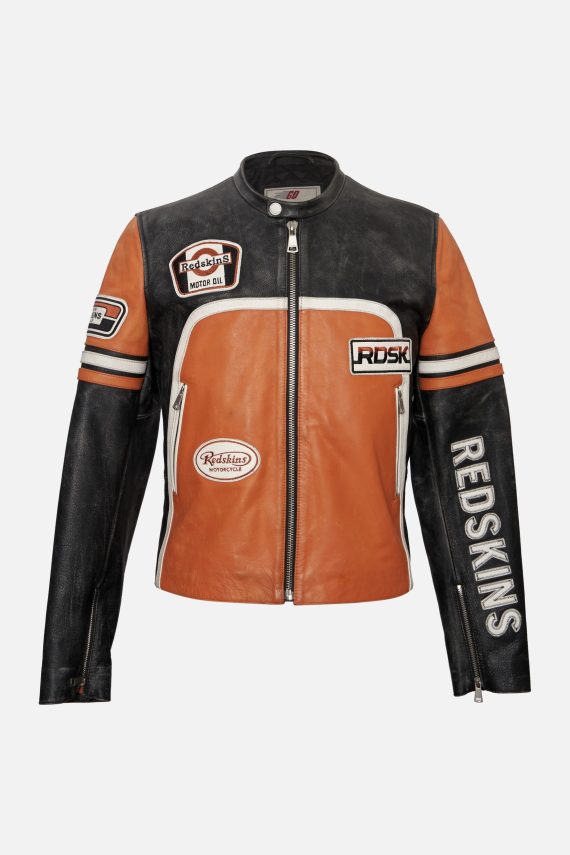 Leather Biker Jacket – Black & Orange