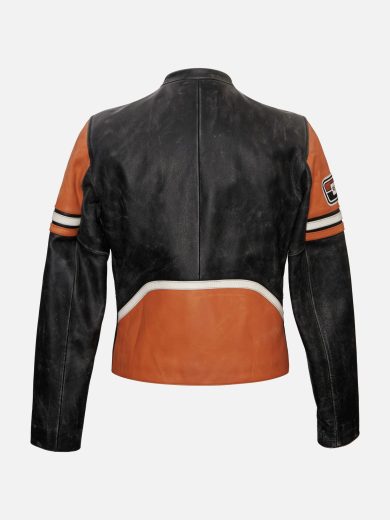 Leather Biker Jacket – Black & Orange
