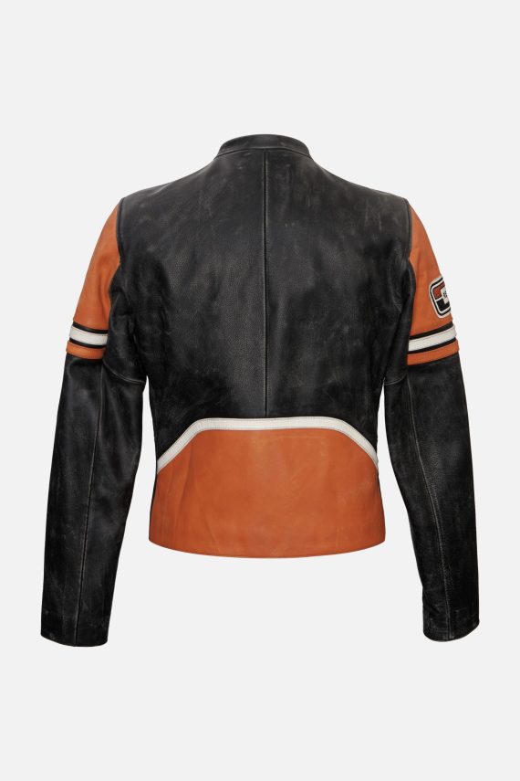 Leather Biker Jacket – Black & Orange - Image 2
