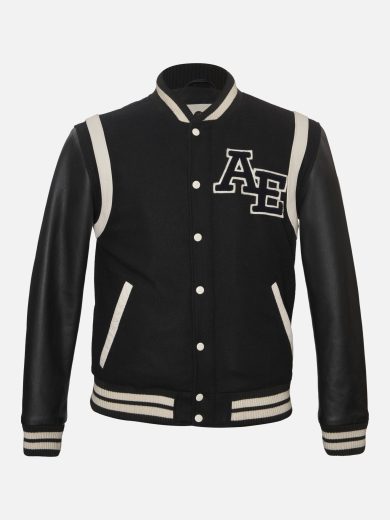 AE – Leather Varsity Jacket – Black & Off-White