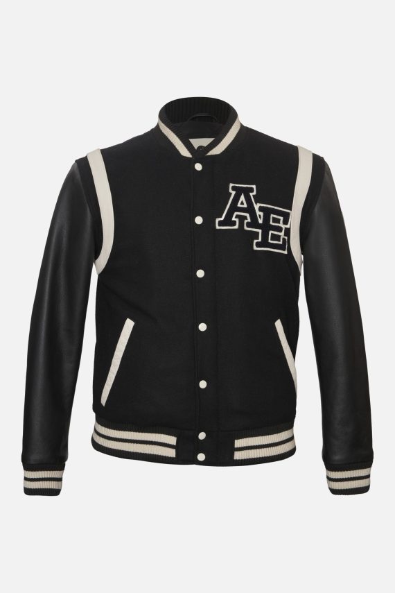AE – Leather Varsity Jacket – Black & Off-White