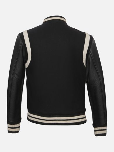 AE – Leather Varsity Jacket – Black & Off-White