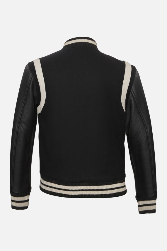 AE – Leather Varsity Jacket – Black & Off-White - Image 2