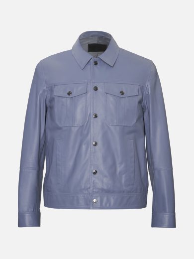 Men’s Blue Leather Shirt Jacket
