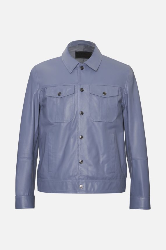 Men’s Blue Leather Shirt Jacket