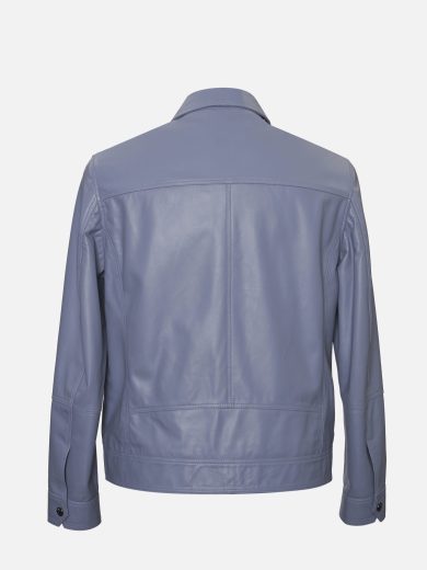 Men’s Blue Leather Shirt Jacket