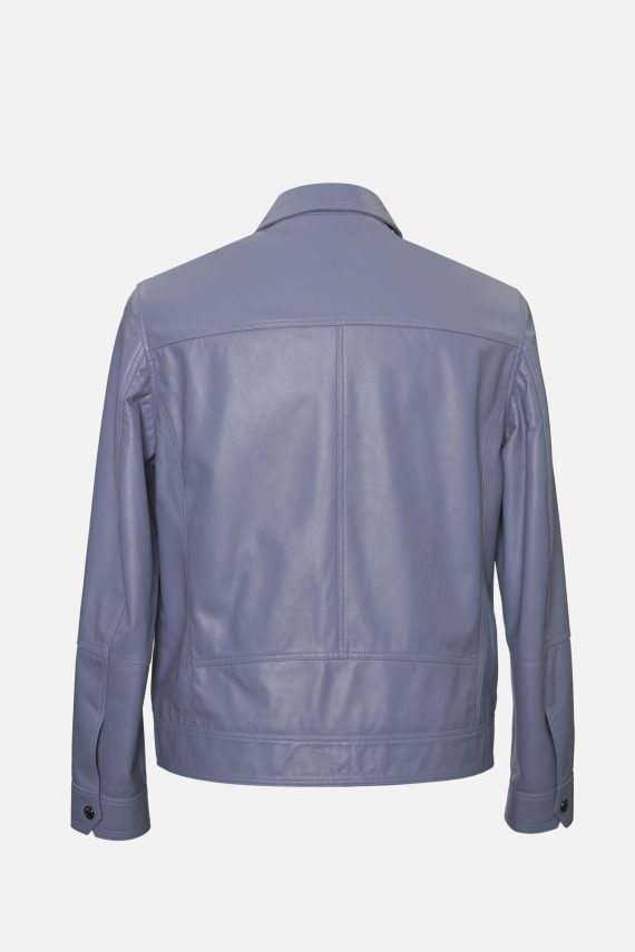 Men’s Blue Leather Shirt Jacket - Image 2