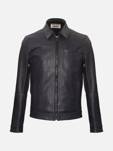 Men’s Black Leather Shirt Collar Jacket