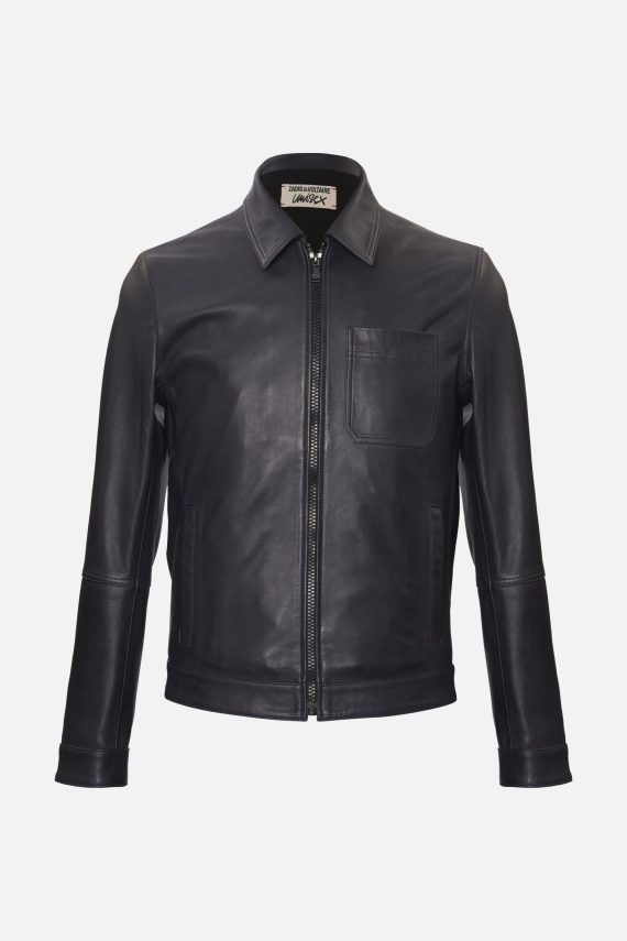 Men’s Black Leather Shirt Collar Jacket