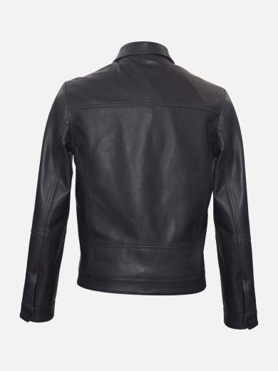 Men’s Black Leather Shirt Collar Jacket