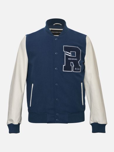 Leather Varsity Jacket – Navy & Off-White