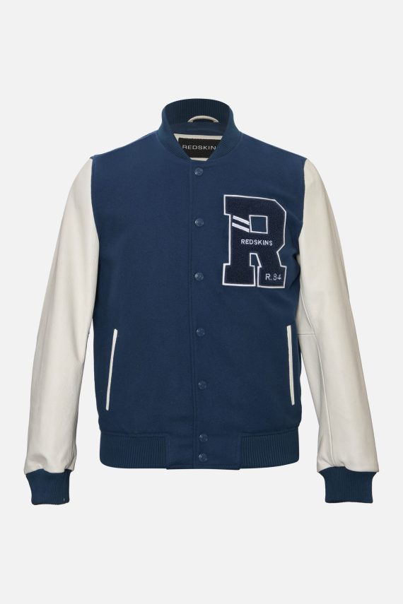 Leather Varsity Jacket – Navy & Off-White
