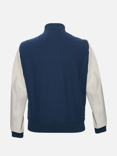 Leather Varsity Jacket – Navy & Off-White