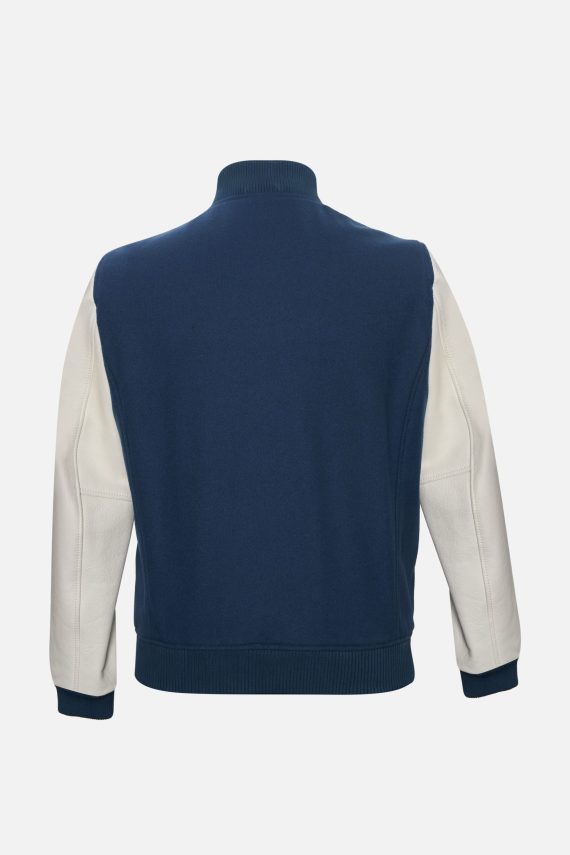 Leather Varsity Jacket – Navy & Off-White - Image 2